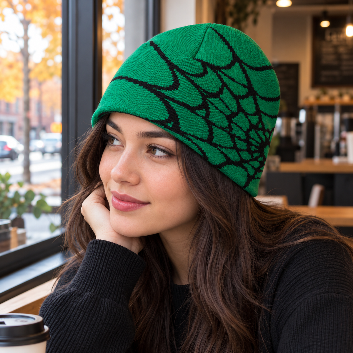 Knit Spider Web Skull Cap