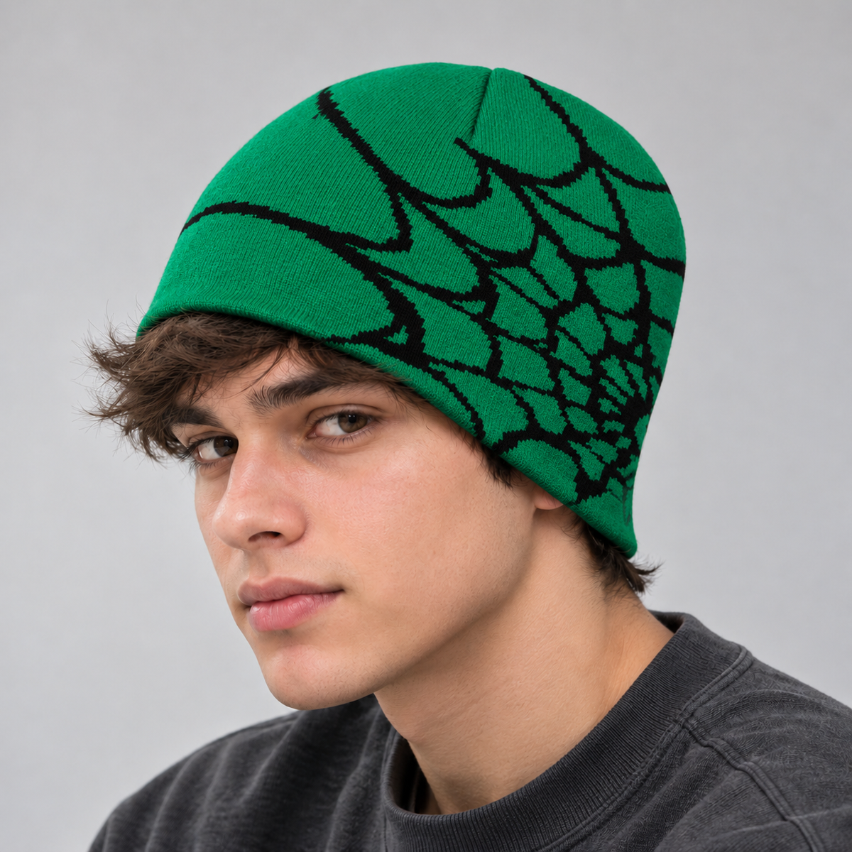 Knit Spider Web Skull Cap