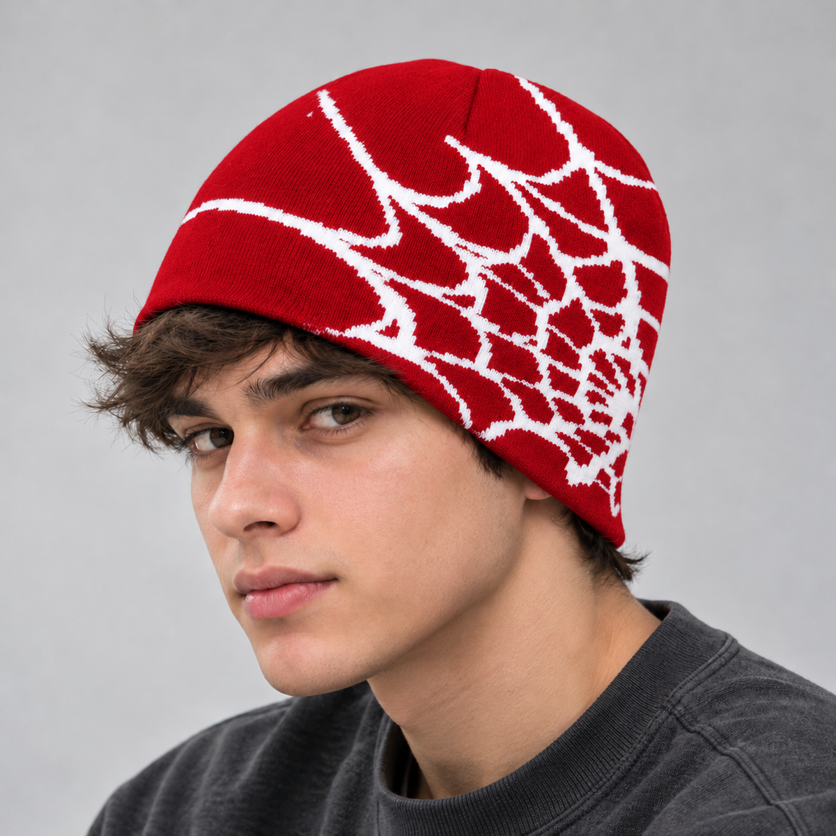 Knit Spider Web Skull Cap