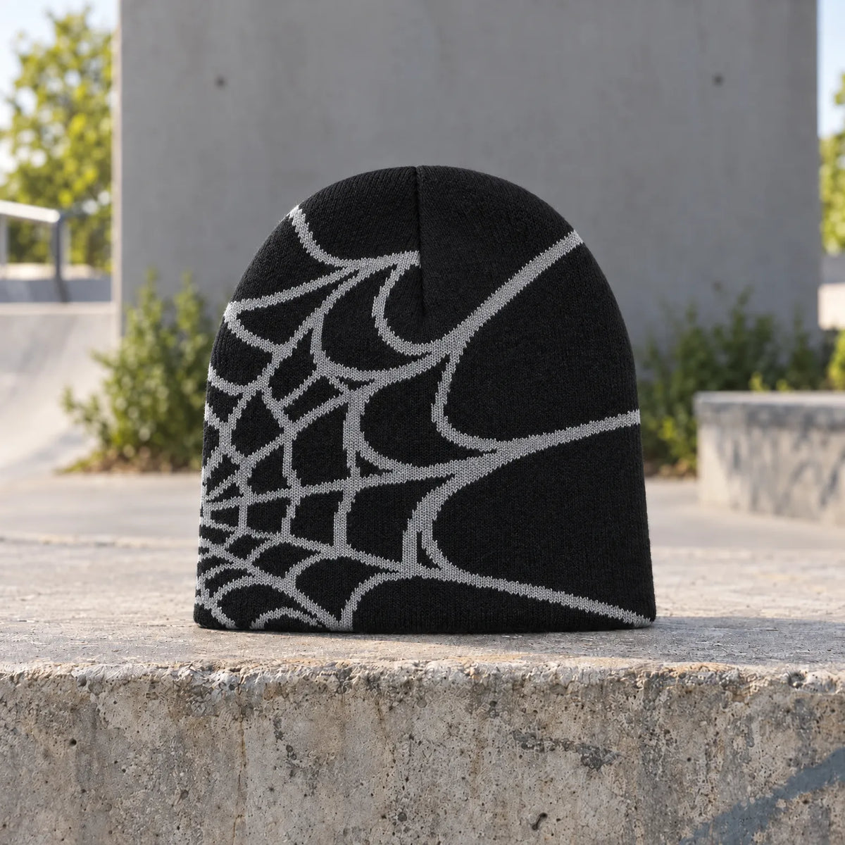 Knit Spider Web Skull Cap