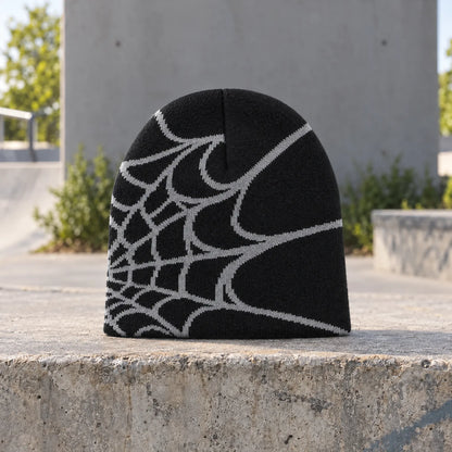 Knit Spider Web Skull Cap