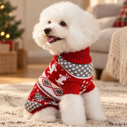 Knitted Dog Christmas Turtleneck Sweater