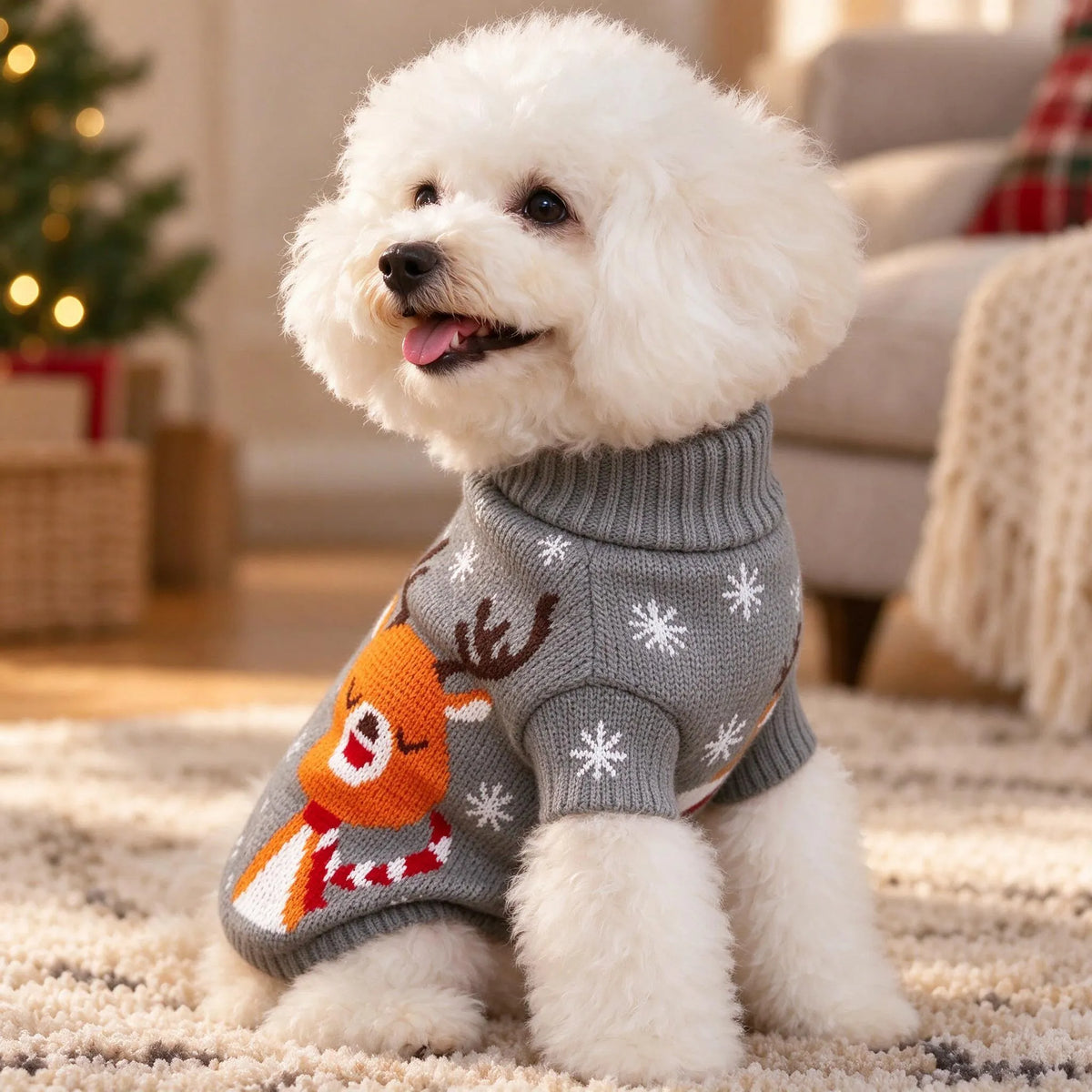 Knitted Dog Christmas Turtleneck Sweater