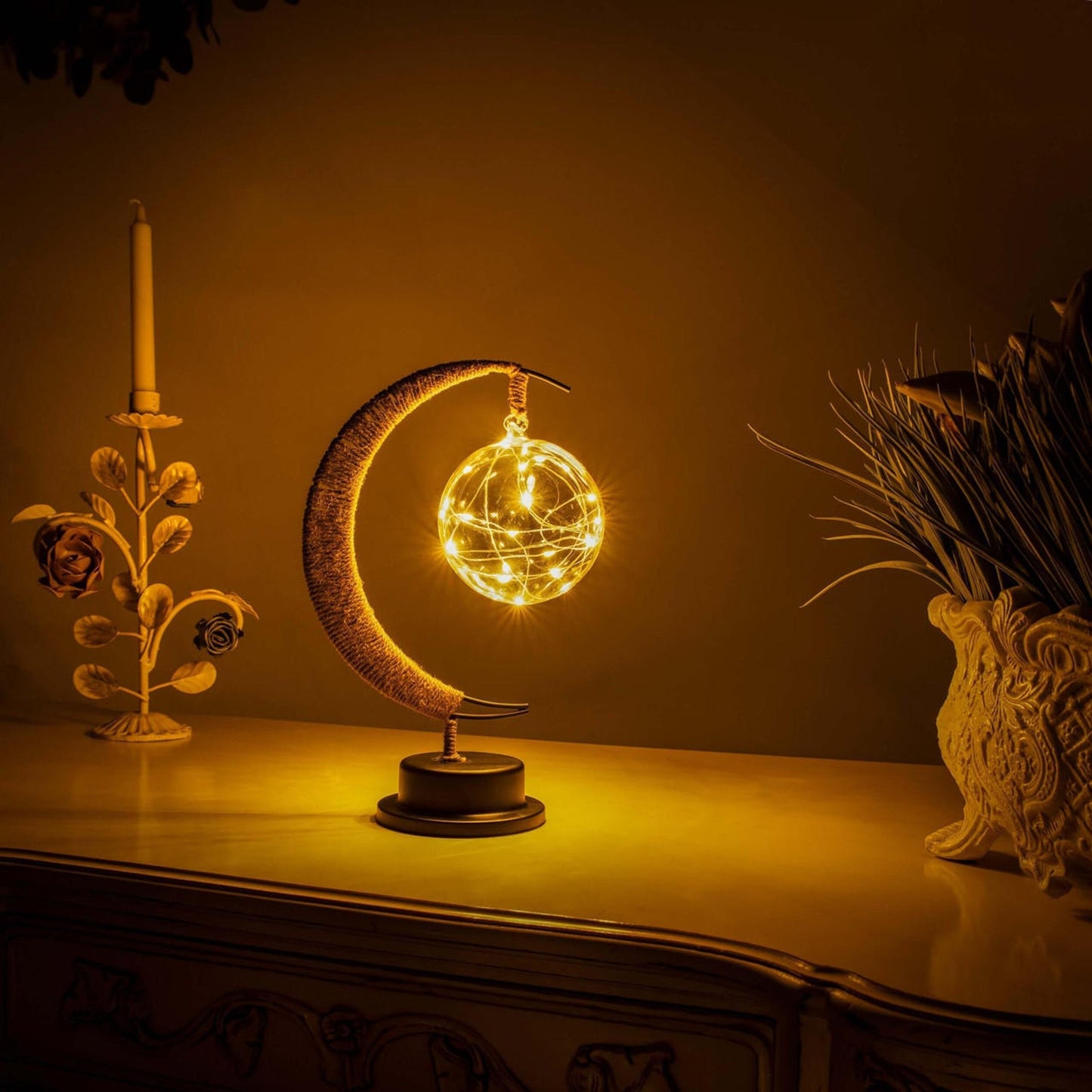 LED Sphere Crescent Moon Table Lamp Modern Design | Dremica