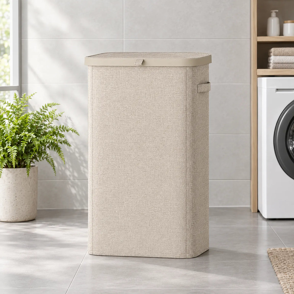 Large 85L Fabric Laundry Hamper with Lid and Side Handles