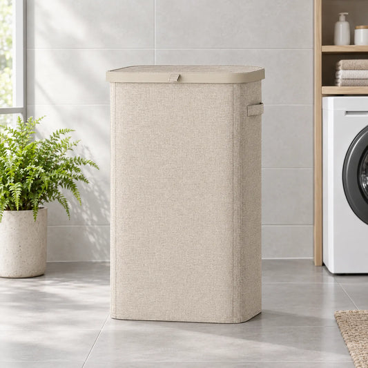 Large 85L Fabric Laundry Hamper with Lid and Side Handles