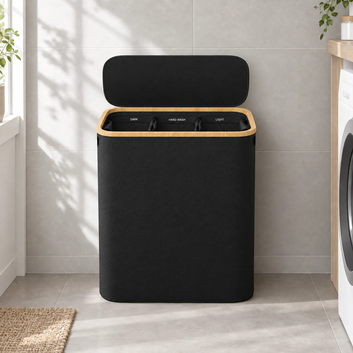 Large Three Section Laundry Hamper