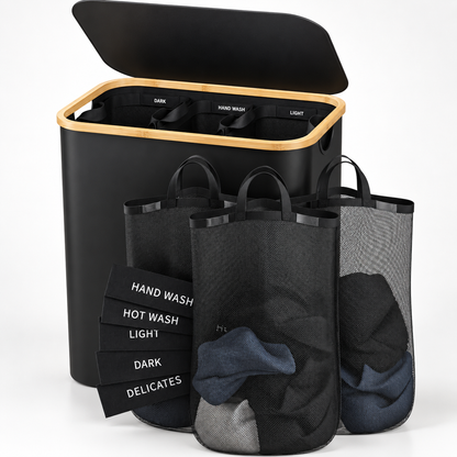 Large Three Section Laundry Hamper