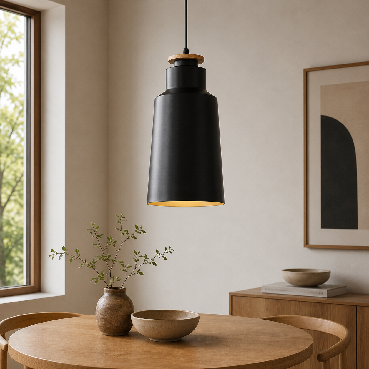 Minimal Scandinavian Pendant Light Wood Metal E27 Shade | Ravora