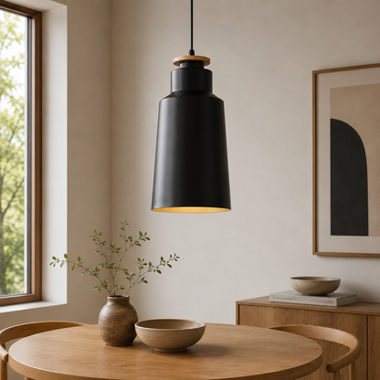 Minimal Scandinavian Pendant Light Wood Metal E27 Shade | Ravora