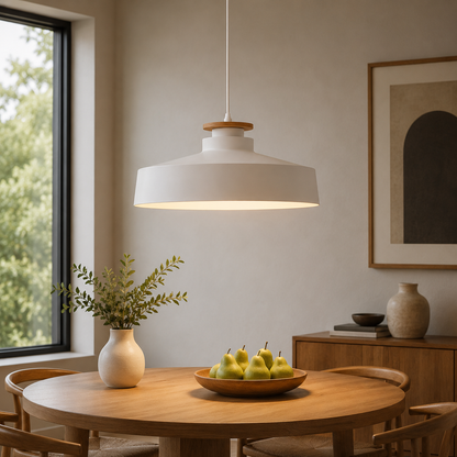 Minimal Scandinavian Pendant Light Wood Metal E27 Shade | Ravora