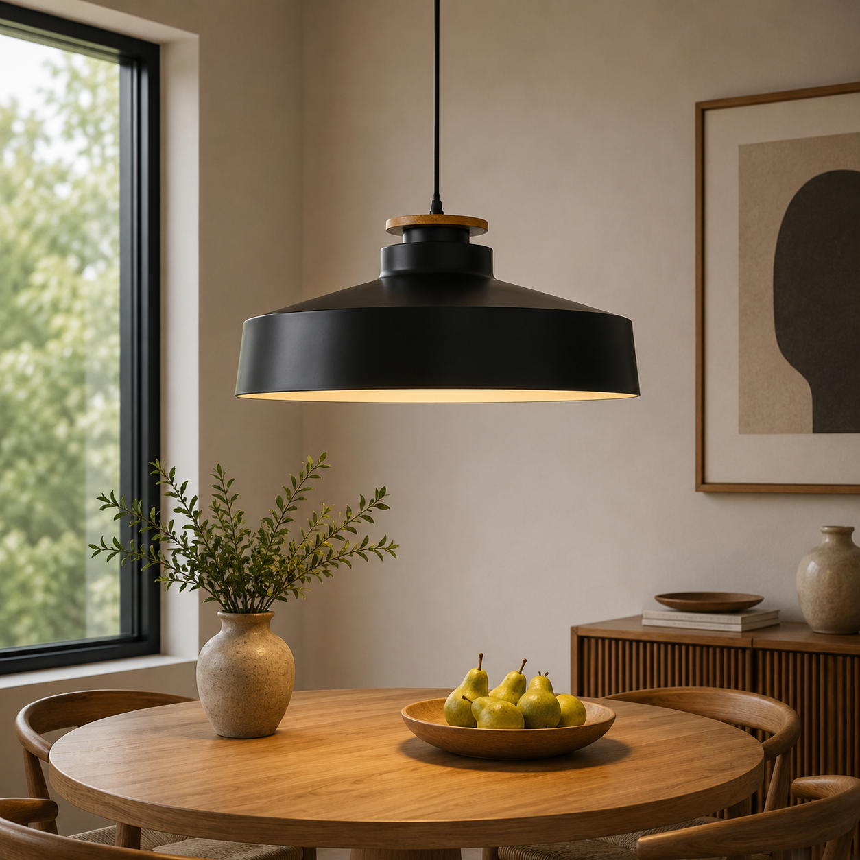 Minimal Scandinavian Pendant Light Wood Metal E27 Shade | Ravora