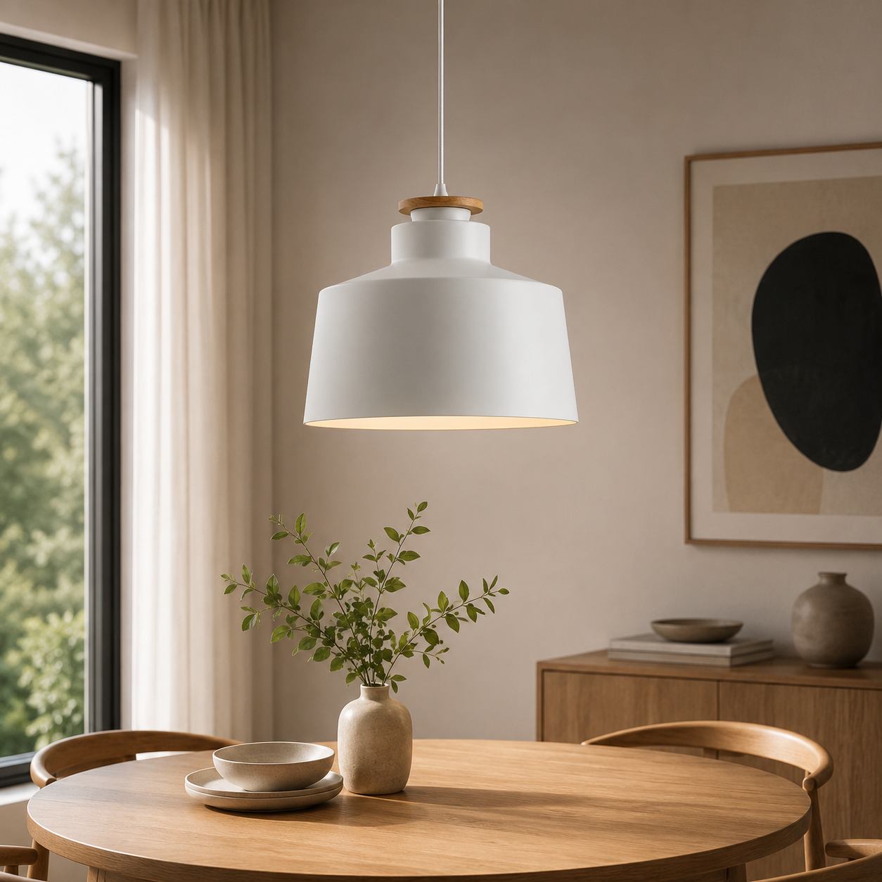 Minimal Scandinavian Pendant Light Wood Metal E27 Shade | Ravora