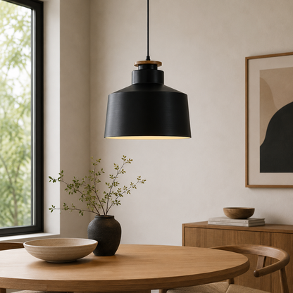 Minimal Scandinavian Pendant Light Wood Metal E27 Shade | Ravora