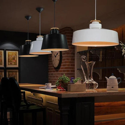 Minimal Scandinavian Pendant Light Wood Metal E27 Shade | Ravora