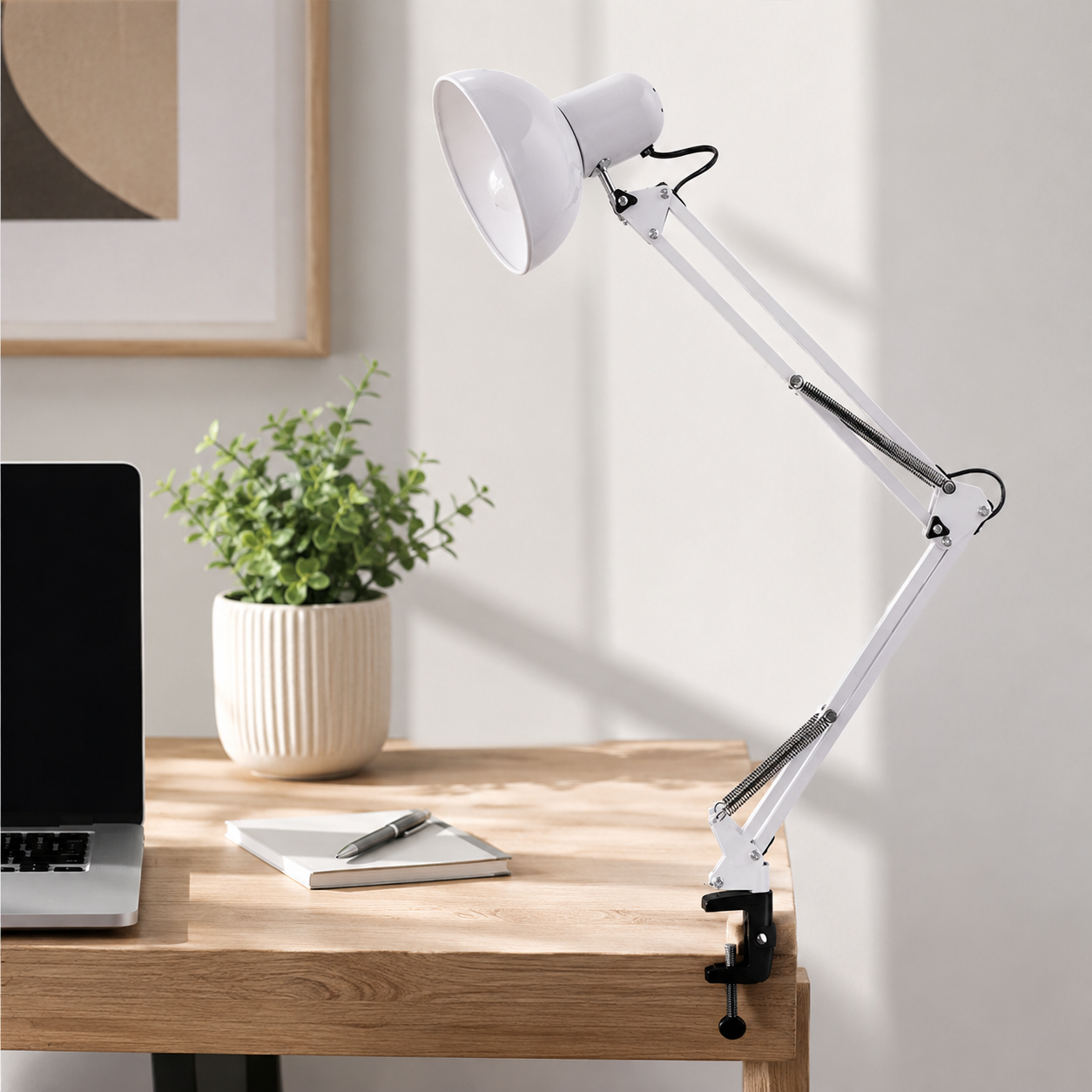 Modern Adjustable Clamp Table Lamp with Metal Shade | Qyxoria
