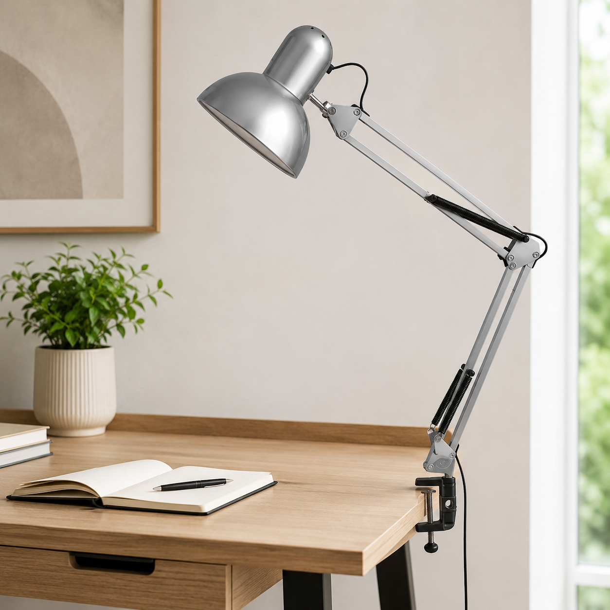 Modern Adjustable Clamp Table Lamp with Metal Shade | Qyxoria