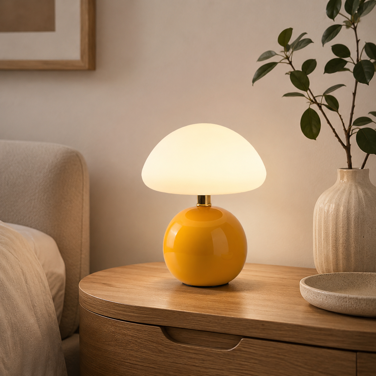Modern Bauhaus Ceramic Mushroom Table Lamp with LED | Tarevon