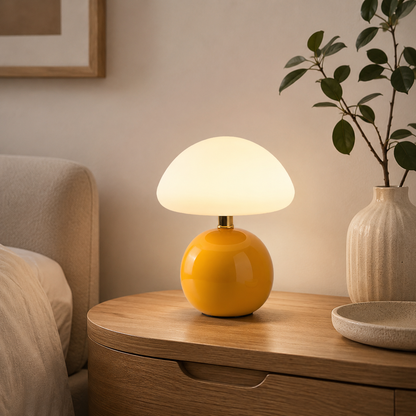 Modern Bauhaus Ceramic Mushroom Table Lamp with LED | Tarevon