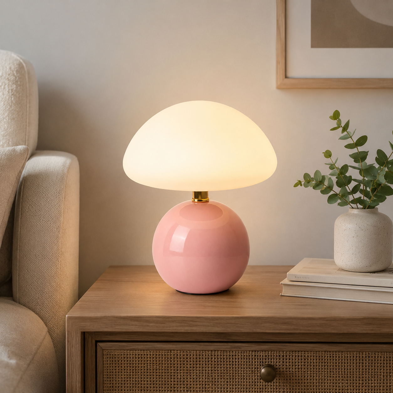 Modern Bauhaus Ceramic Mushroom Table Lamp with LED | Tarevon