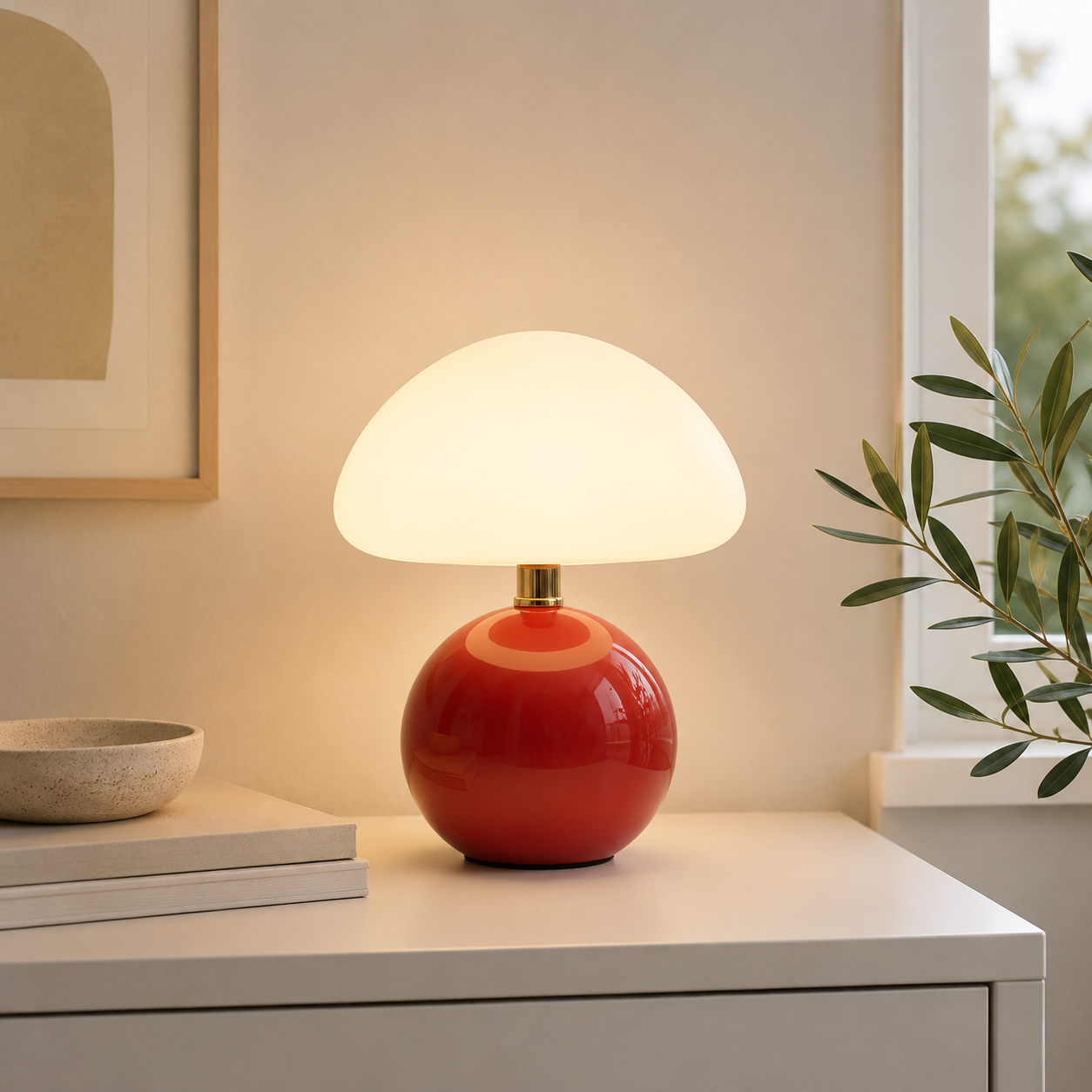 Modern Bauhaus Ceramic Mushroom Table Lamp with LED | Tarevon