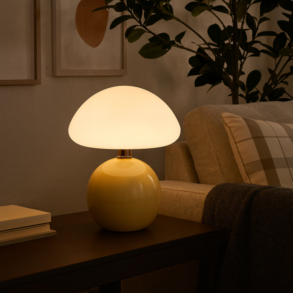 Modern Bauhaus Ceramic Mushroom Table Lamp with LED | Tarevon