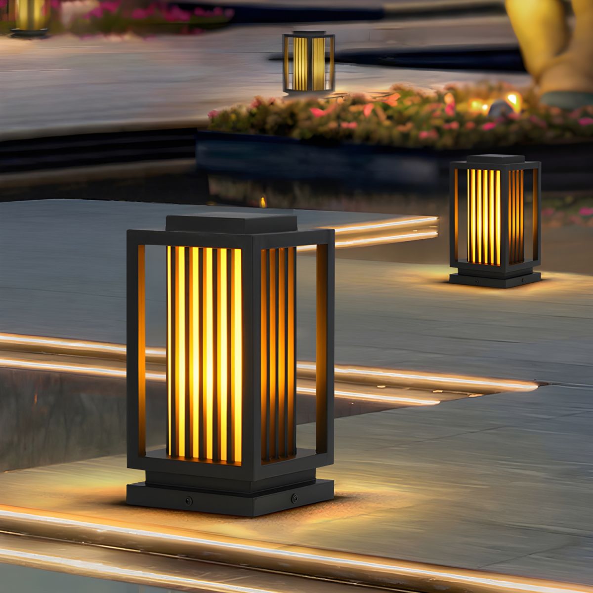 Modern Black Rectangular LED Outdoor Pillar Lamp | Lumoro