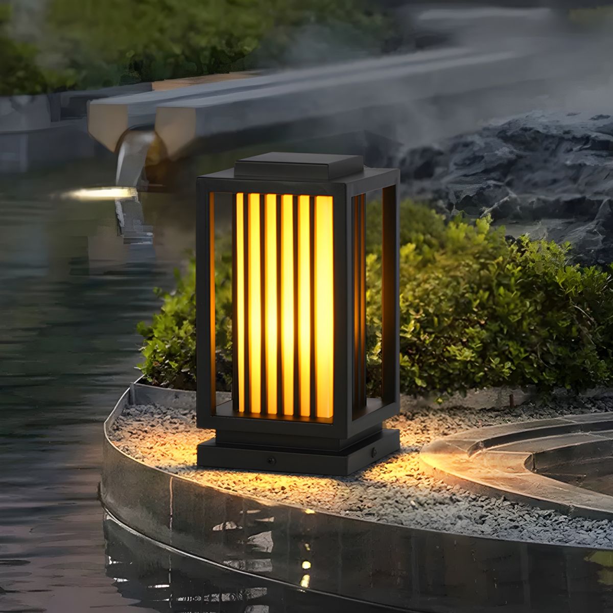 Modern Black Rectangular LED Outdoor Pillar Lamp | Lumoro