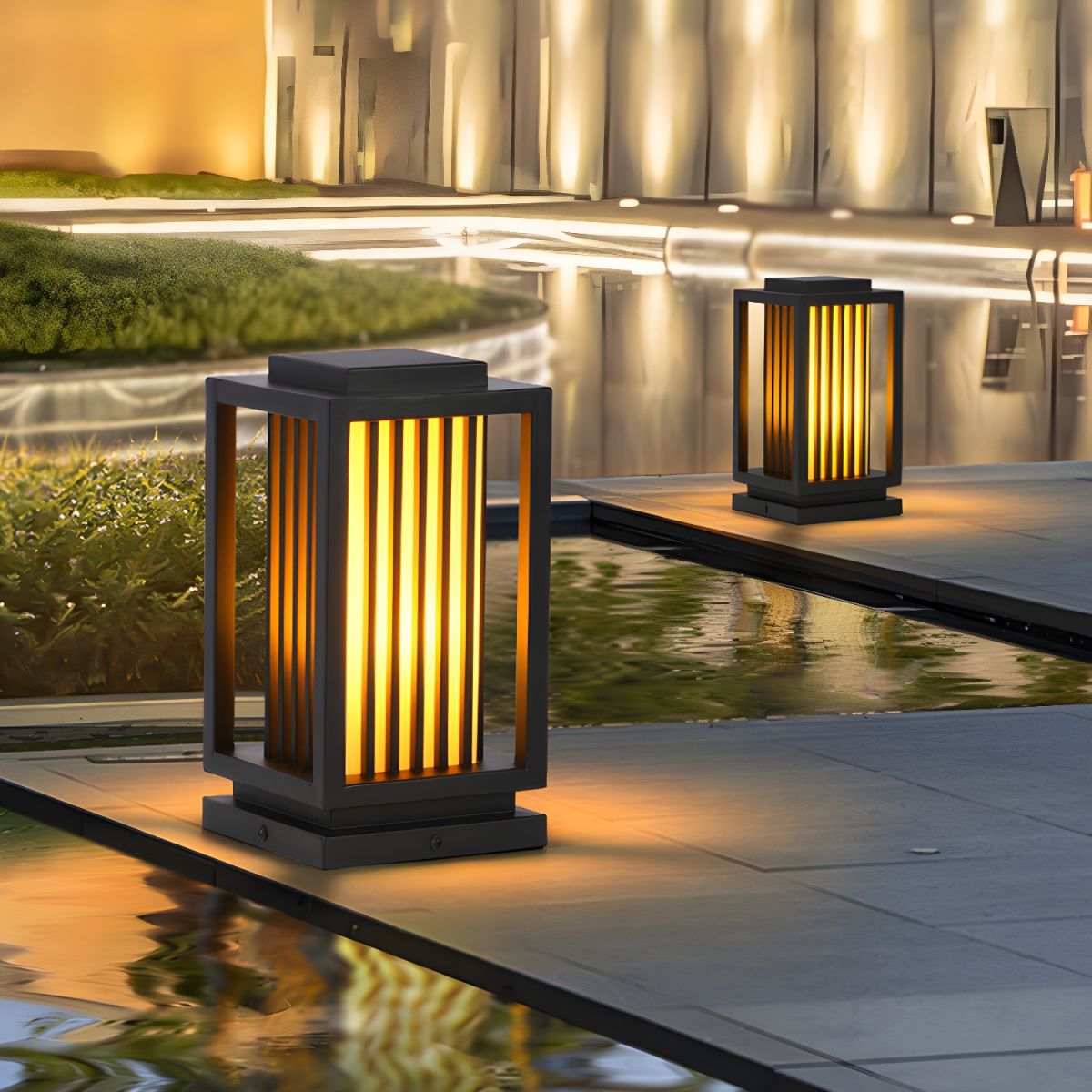 Modern Black Rectangular LED Outdoor Pillar Lamp | Lumoro
