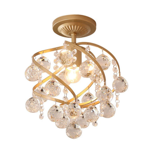 Modern Brass Crystal Sphere Semi Flush Ceiling Light | Valyrex