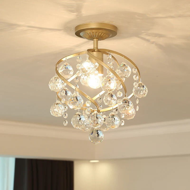 Modern Brass Crystal Sphere Semi Flush Ceiling Light | Valyrex