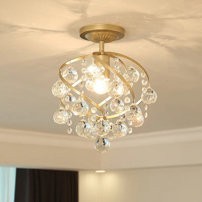 Modern Brass Crystal Sphere Semi Flush Ceiling Light | Valyrex