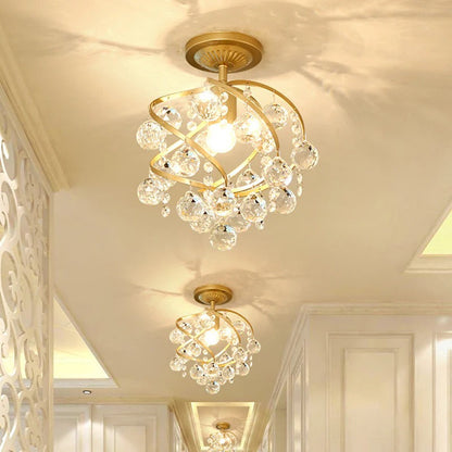 Modern Brass Crystal Sphere Semi Flush Ceiling Light | Valyrex