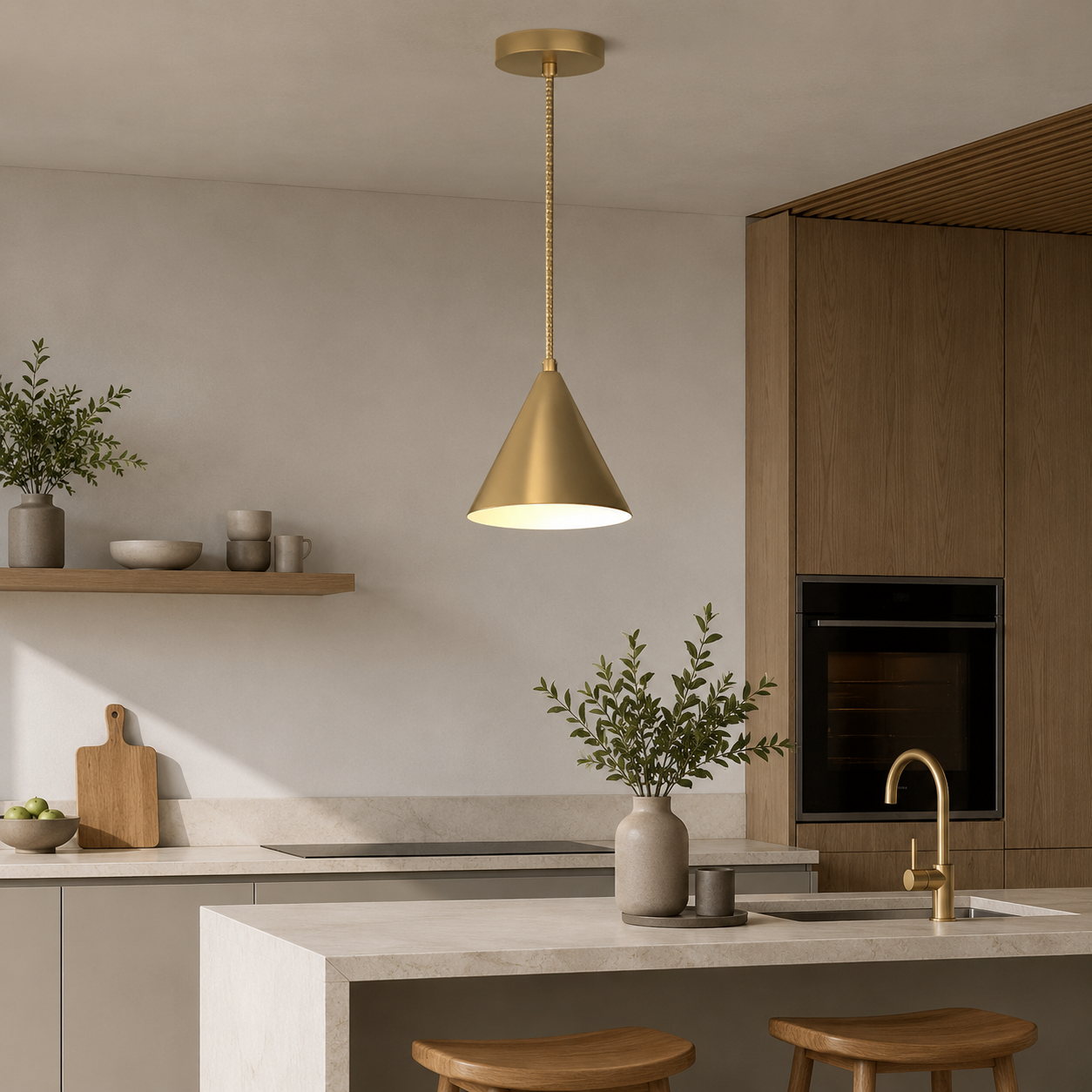 Modern Brass Finish Round Pendant Light for Dining Areas | Arvexis