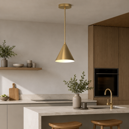 Modern Brass Finish Round Pendant Light for Dining Areas | Arvexis