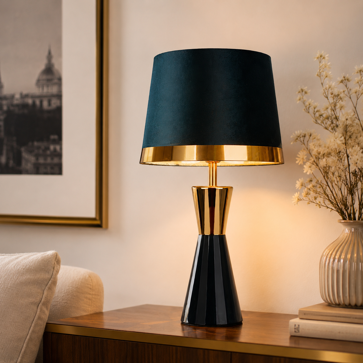Modern Ceramic Table Lamp with Cone Fabric Shade | Sarveta