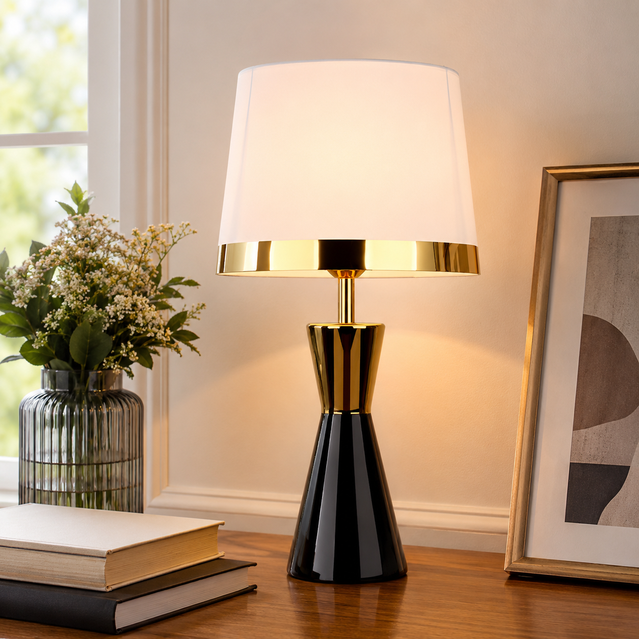 Modern Ceramic Table Lamp with Cone Fabric Shade | Sarveta