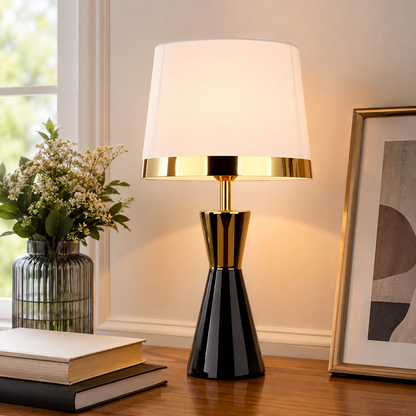 Modern Ceramic Table Lamp with Cone Fabric Shade | Sarveta