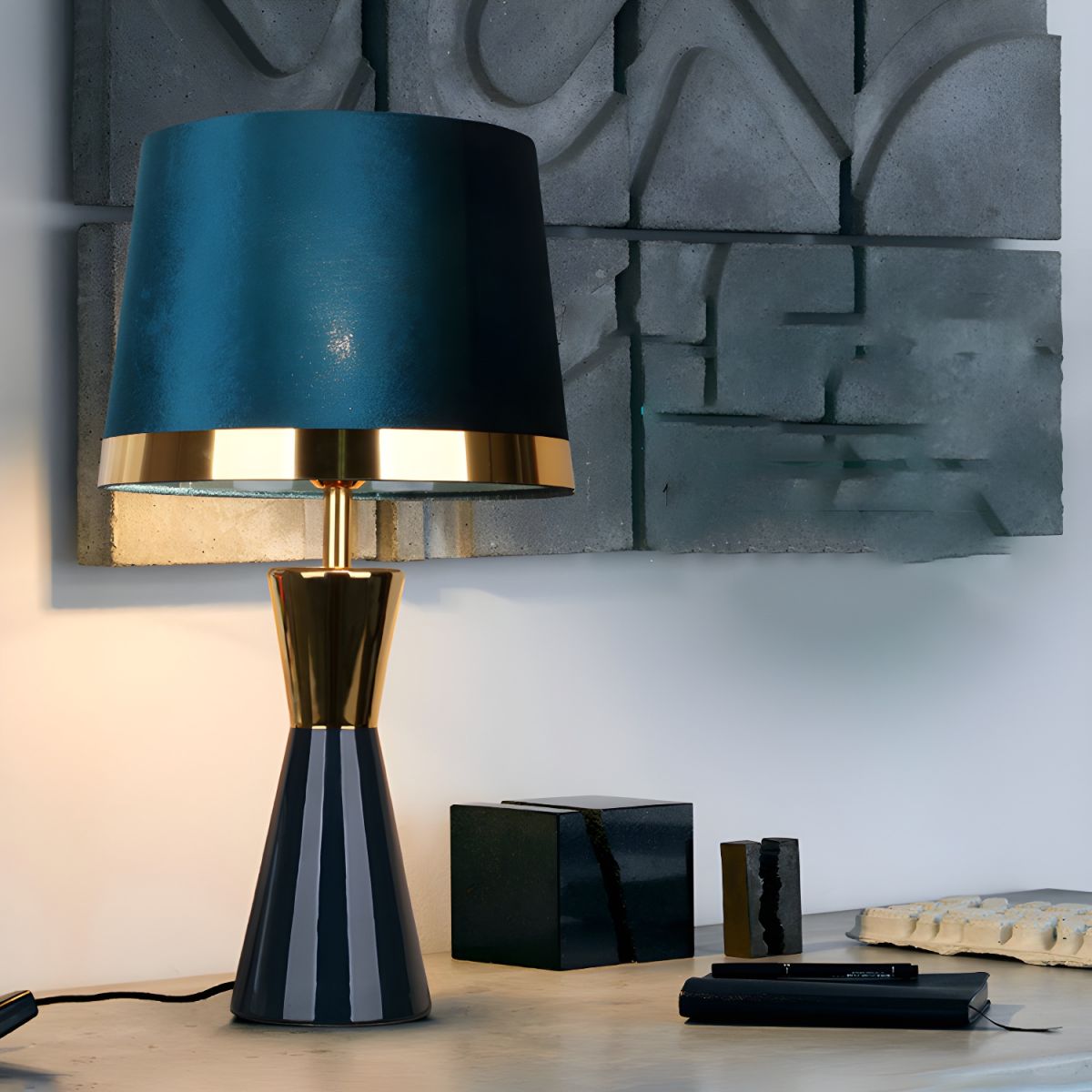 Modern Ceramic Table Lamp with Cone Fabric Shade | Sarveta