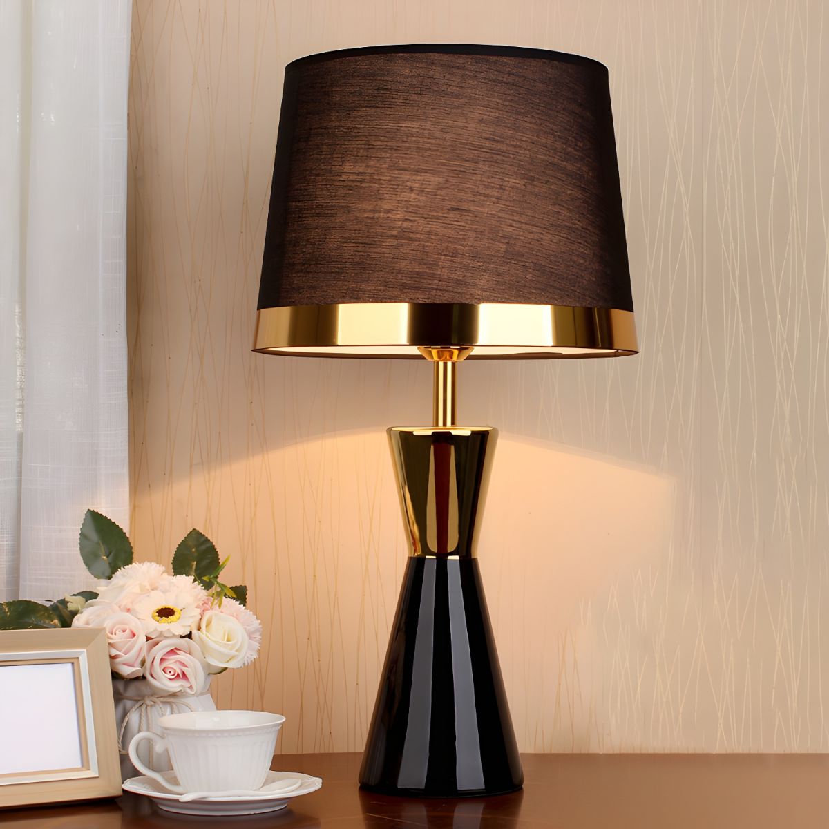 Modern Ceramic Table Lamp with Cone Fabric Shade | Sarveta