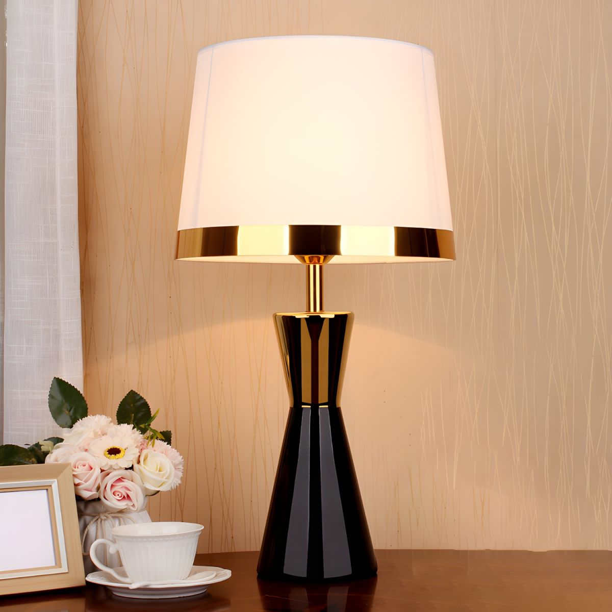 Modern Ceramic Table Lamp with Cone Fabric Shade | Sarveta