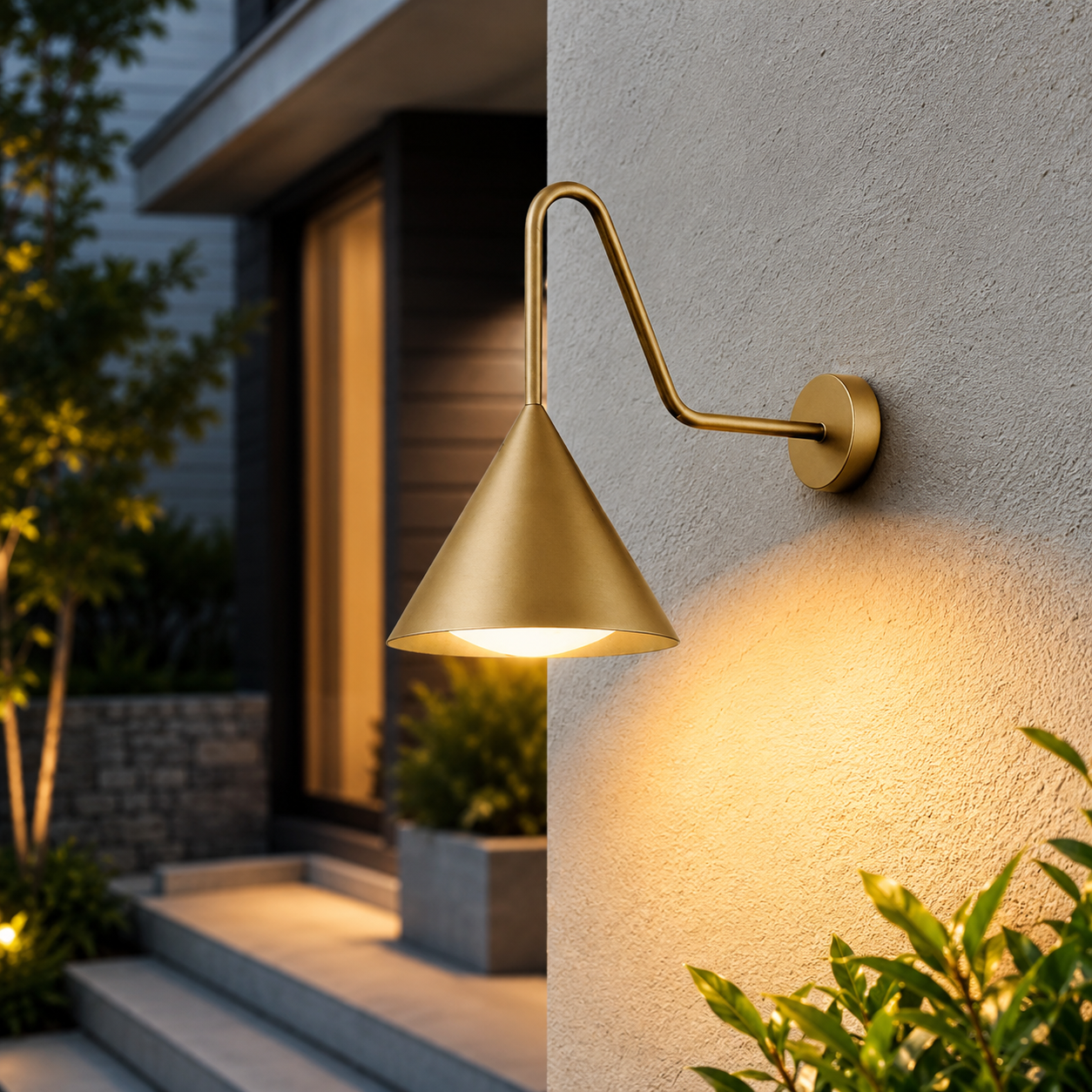 Modern Cone Metal Outdoor Wall Light with Warm LED | Sconera