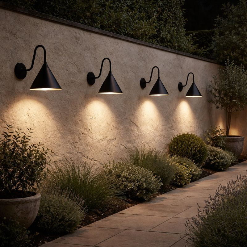 Modern Cone Metal Outdoor Wall Light with Warm LED | Sconera