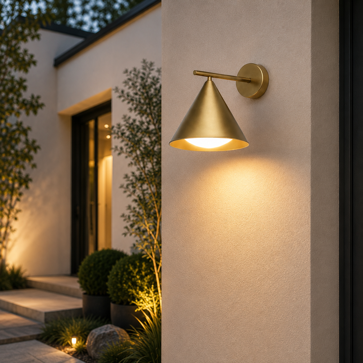 Modern Cone Metal Outdoor Wall Light with Warm LED | Sconera
