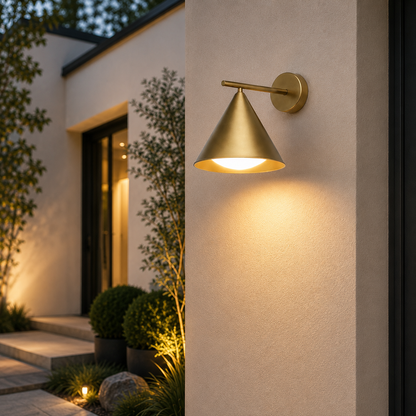Modern Cone Metal Outdoor Wall Light with Warm LED | Sconera