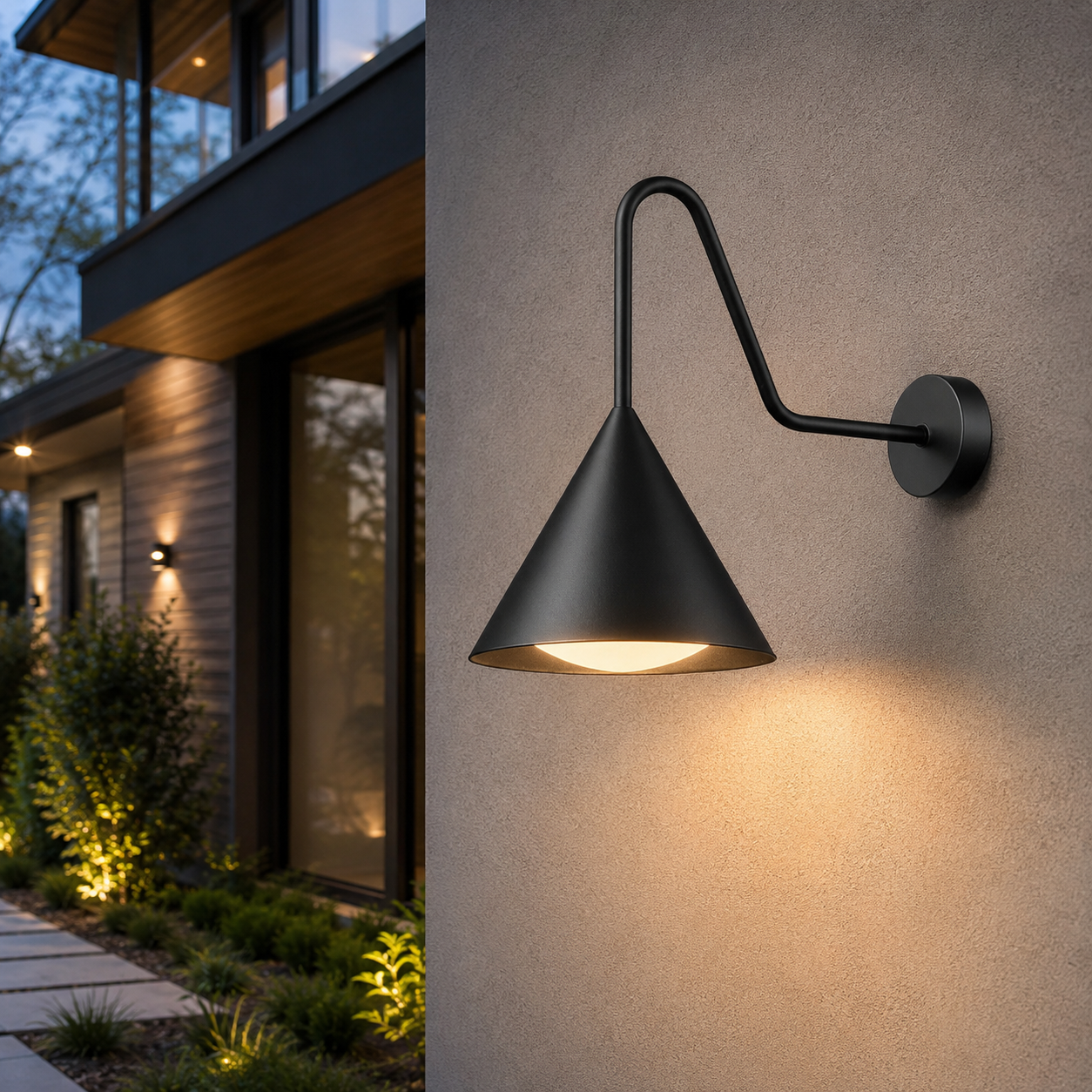 Modern Cone Metal Outdoor Wall Light with Warm LED | Sconera