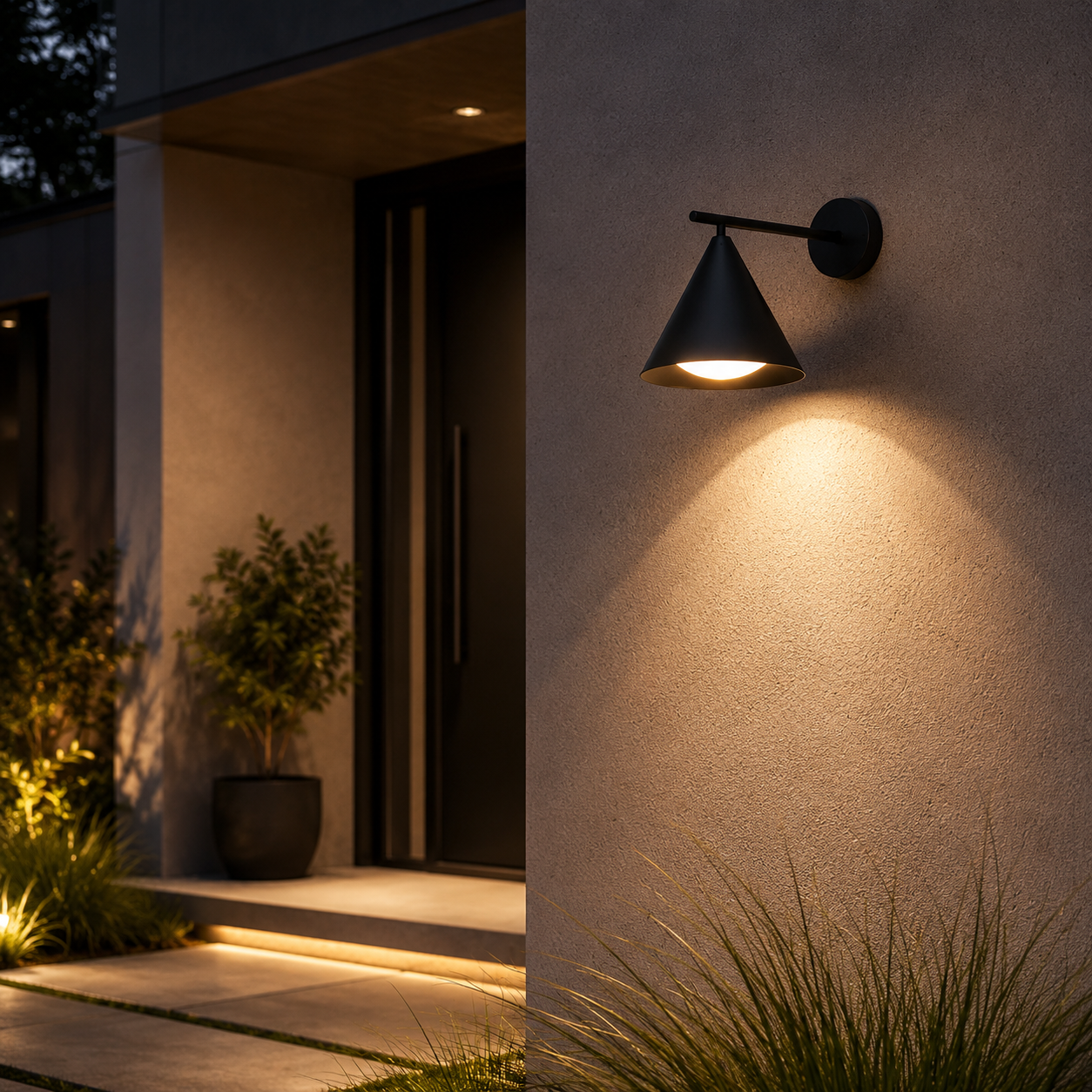 Modern Cone Metal Outdoor Wall Light with Warm LED | Sconera