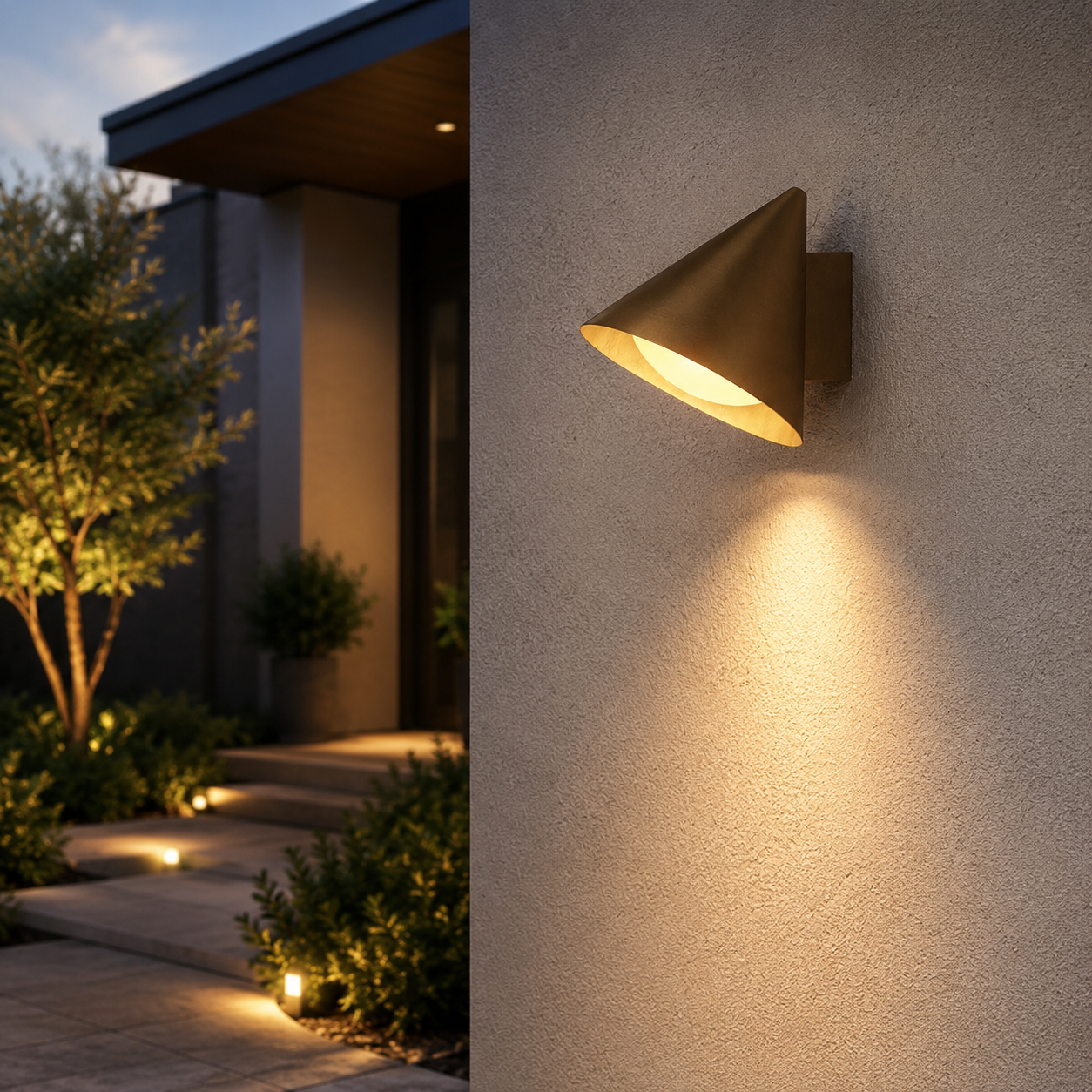 Modern Cone Metal Outdoor Wall Light with Warm LED | Sconera