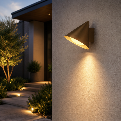 Modern Cone Metal Outdoor Wall Light with Warm LED | Sconera
