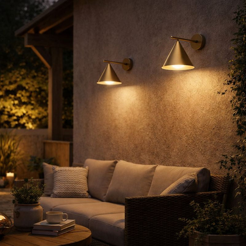 Modern Cone Metal Outdoor Wall Light with Warm LED | Sconera